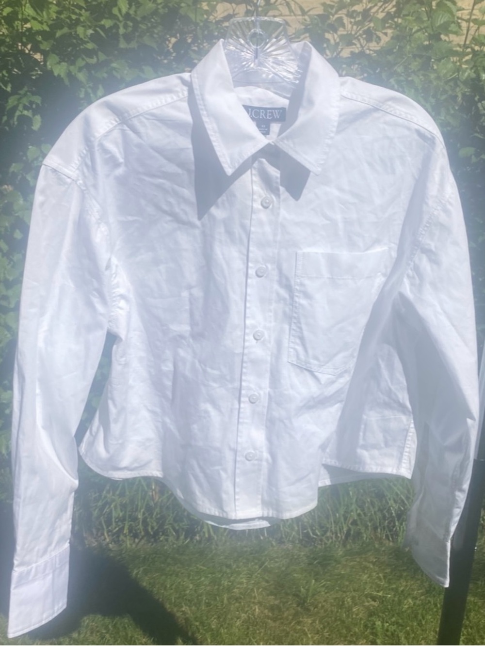 J. Crew White Cropped Button-Down Shirt with Chest Pocket